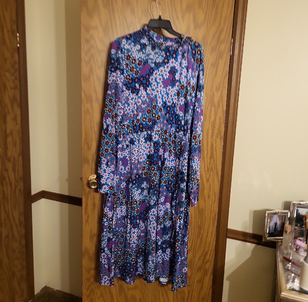 Kate Spade Blue and Purple Floral Long Sleeve Dress